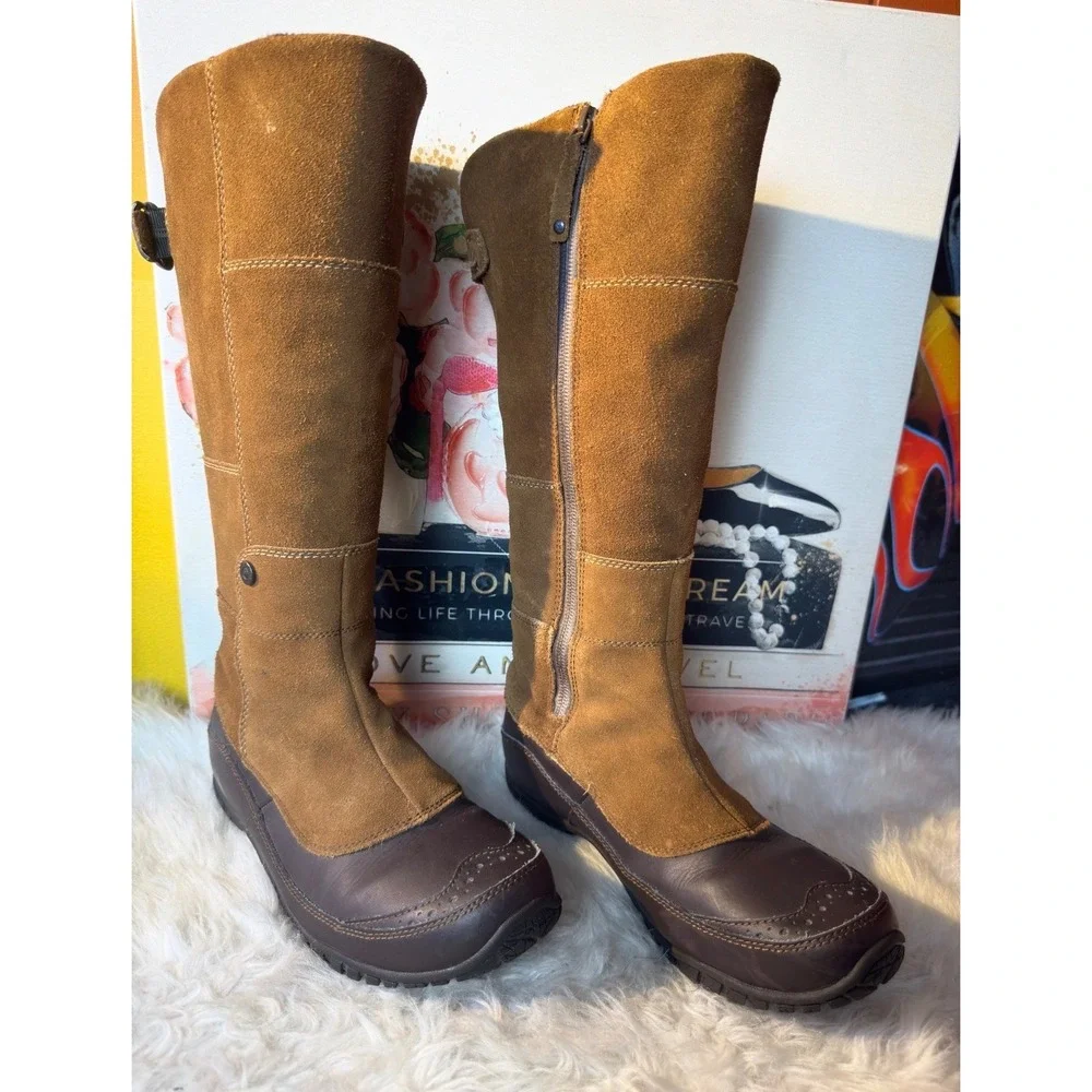 The North Face Janey II Waterproof Suede Tall Boots Brown Leather Equestrian 7.5